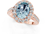 Rose gold Oval Cut Halo Diamond Ring with Pavé Band and Three-Prong Setting_1