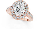 Rose gold Oval Cut Halo Diamond Ring with Pavé Band and Three-Prong Setting_1