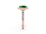 Rose gold Oval Cut Halo Diamond Ring with Pavé Band and Three-Prong Setting_2