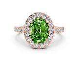 Rose gold Oval Cut Halo Diamond Ring with Pavé Band and Three-Prong Setting
