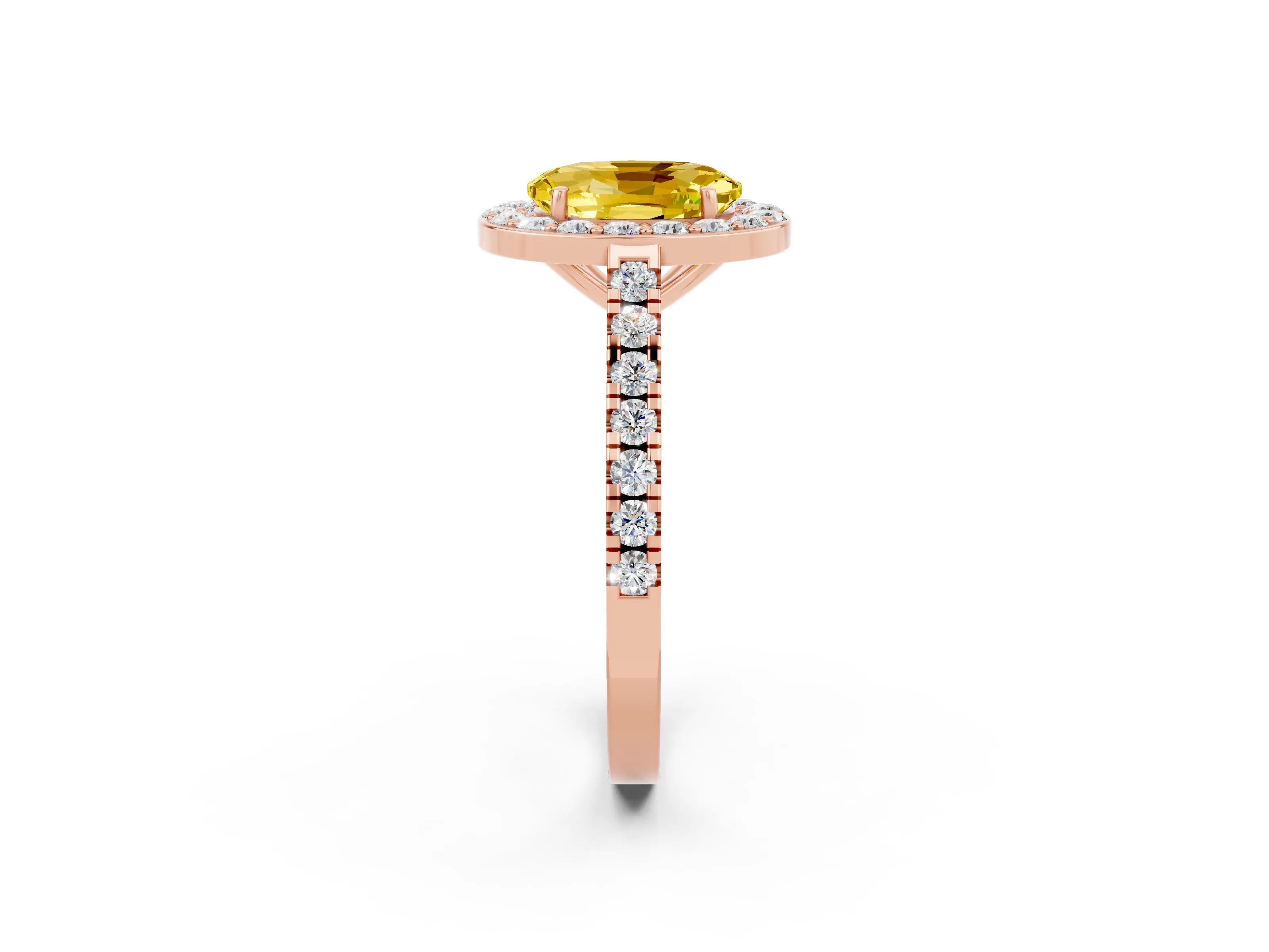 Rose gold Oval Cut Halo Diamond Ring with Pavé Band and Three-Prong Setting_2