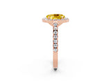 Rose gold Oval Cut Halo Diamond Ring with Pavé Band and Three-Prong Setting_2