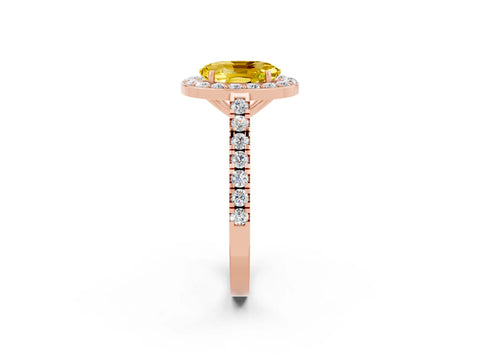 Rose gold Oval Cut Halo Diamond Ring with Pavé Band and Three-Prong Setting_2