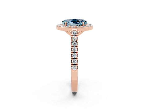 Rose gold Oval Cut Halo Diamond Ring with Pavé Band and Three-Prong Setting_2