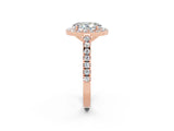 Rose gold Oval Cut Halo Diamond Ring with Pavé Band and Three-Prong Setting_2