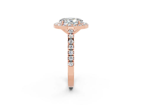 Rose gold Oval Cut Halo Diamond Ring with Pavé Band and Three-Prong Setting_2
