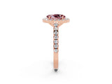 Rose gold Oval Cut Halo Diamond Ring with Pavé Band and Three-Prong Setting_2