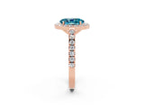 Rose gold Oval Cut Halo Diamond Ring with Pavé Band and Three-Prong Setting_2
