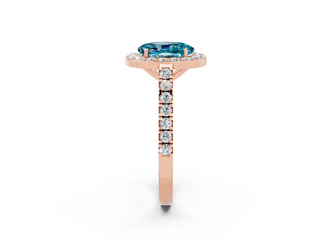 Rose gold Oval Cut Halo Diamond Ring with Pavé Band and Three-Prong Setting_2