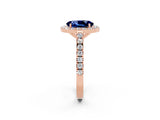 Rose gold Oval Cut Halo Diamond Ring with Pavé Band and Three-Prong Setting_2
