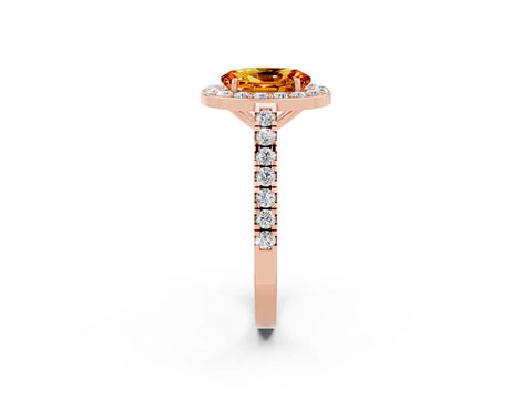 Rose gold Oval Cut Halo Diamond Ring with Pavé Band and Three-Prong Setting_2