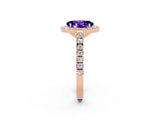 Rose gold Oval Cut Halo Diamond Ring with Pavé Band and Three-Prong Setting_2