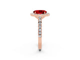 Rose gold Oval Cut Halo Diamond Ring with Pavé Band and Three-Prong Setting_2