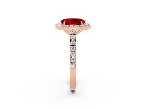 Rose gold Oval Cut Halo Diamond Ring with Pavé Band and Three-Prong Setting_2