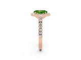 Rose gold Oval Cut Halo Diamond Ring with Pavé Band and Three-Prong Setting_2