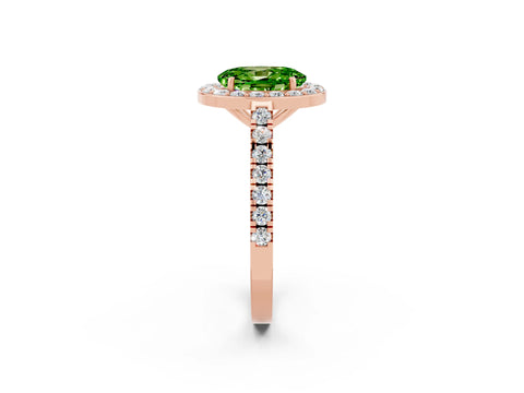 Rose gold Oval Cut Halo Diamond Ring with Pavé Band and Three-Prong Setting_2