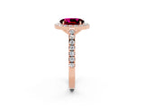 Rose gold Oval Cut Halo Diamond Ring with Pavé Band and Three-Prong Setting_2