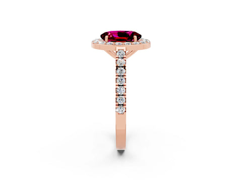 Rose gold Oval Cut Halo Diamond Ring with Pavé Band and Three-Prong Setting_2