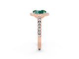 Rose gold Oval Cut Halo Diamond Ring with Pavé Band and Three-Prong Setting_2