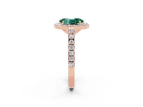 Rose gold Oval Cut Halo Diamond Ring with Pavé Band and Three-Prong Setting_2