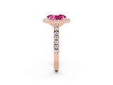 Rose gold Oval Cut Halo Diamond Ring with Pavé Band and Three-Prong Setting_2