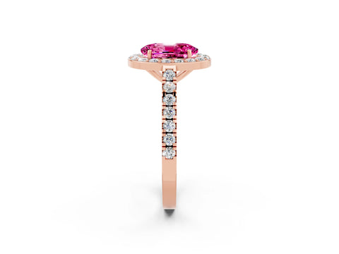 Rose gold Oval Cut Halo Diamond Ring with Pavé Band and Three-Prong Setting_2