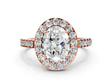 Rose gold Oval Cut Halo Diamond Ring with Pavé Band and Three-Prong Setting_3