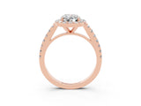 Rose gold Oval Cut Halo Diamond Ring with Pavé Band and Three-Prong Setting_3
