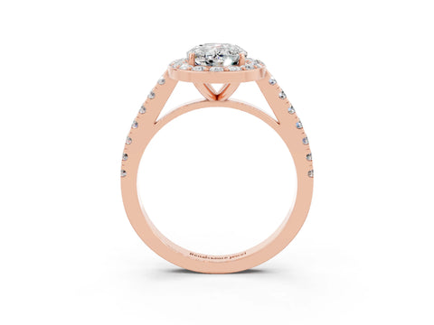 Rose gold Oval Cut Halo Diamond Ring with Pavé Band and Three-Prong Setting_3