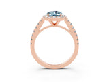 Rose gold Oval Cut Halo Diamond Ring with Pavé Band and Three-Prong Setting_3