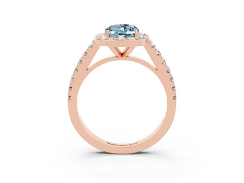 Rose gold Oval Cut Halo Diamond Ring with Pavé Band and Three-Prong Setting_3