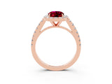 Rose gold Oval Cut Halo Diamond Ring with Pavé Band and Three-Prong Setting_3