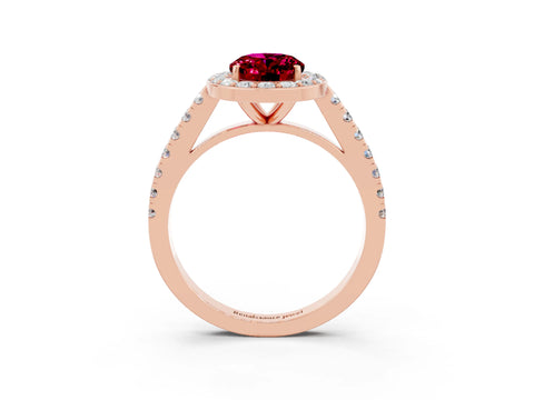 Rose gold Oval Cut Halo Diamond Ring with Pavé Band and Three-Prong Setting_3