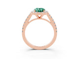 Rose gold Oval Cut Halo Diamond Ring with Pavé Band and Three-Prong Setting_3