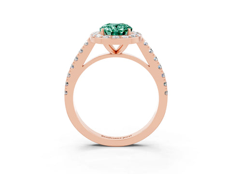 Rose gold Oval Cut Halo Diamond Ring with Pavé Band and Three-Prong Setting_3