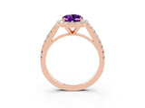 Rose gold Oval Cut Halo Diamond Ring with Pavé Band and Three-Prong Setting_3