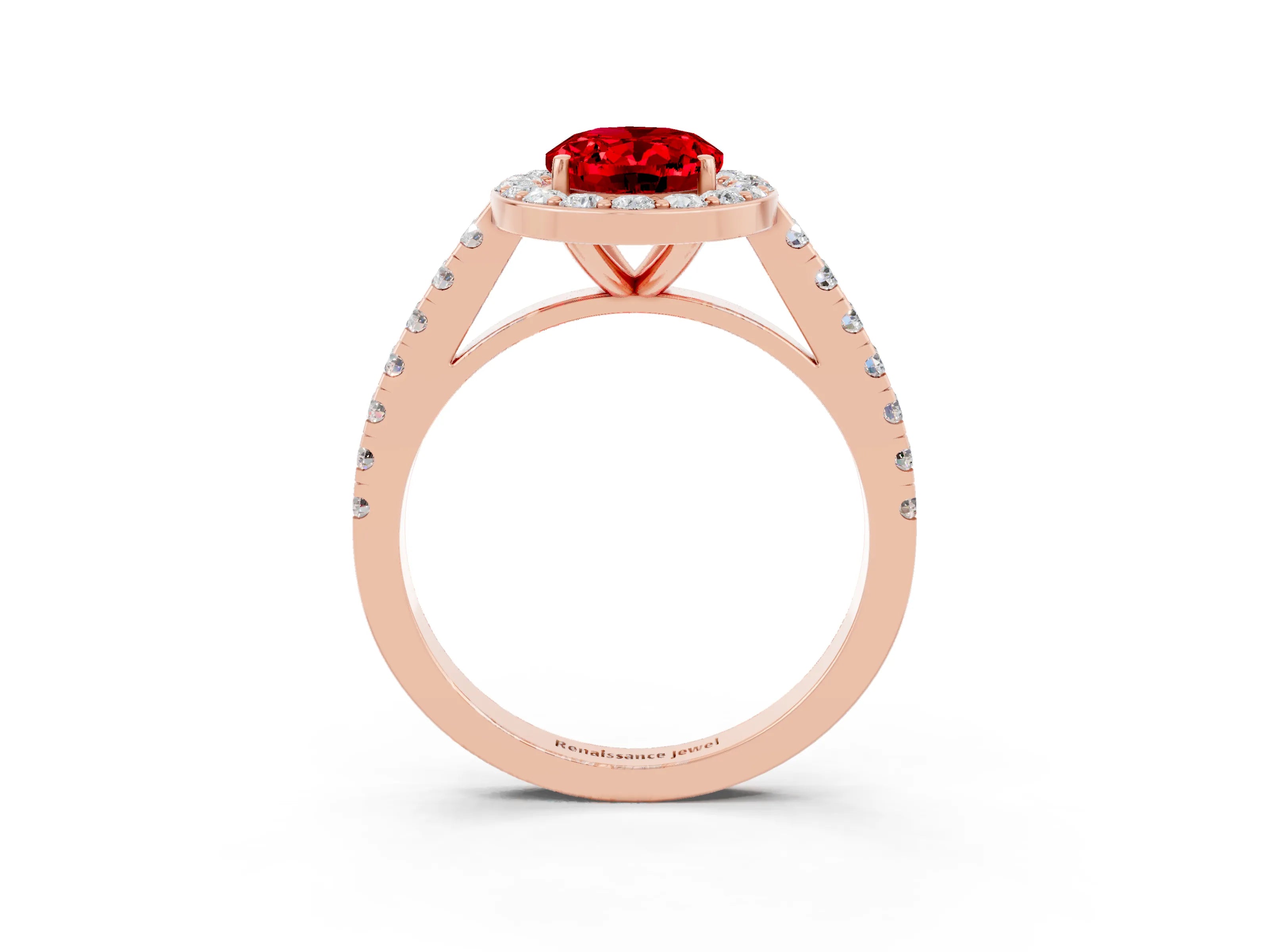 Rose gold Oval Cut Halo Diamond Ring with Pavé Band and Three-Prong Setting_3