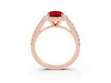 Rose gold Oval Cut Halo Diamond Ring with Pavé Band and Three-Prong Setting_3