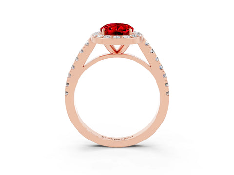 Rose gold Oval Cut Halo Diamond Ring with Pavé Band and Three-Prong Setting_3