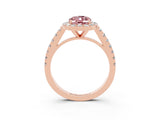 Rose gold Oval Cut Halo Diamond Ring with Pavé Band and Three-Prong Setting_3