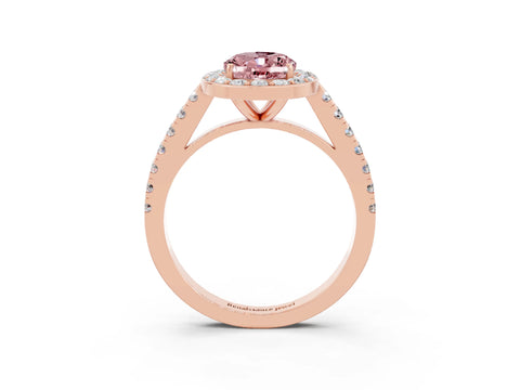 Rose gold Oval Cut Halo Diamond Ring with Pavé Band and Three-Prong Setting_3