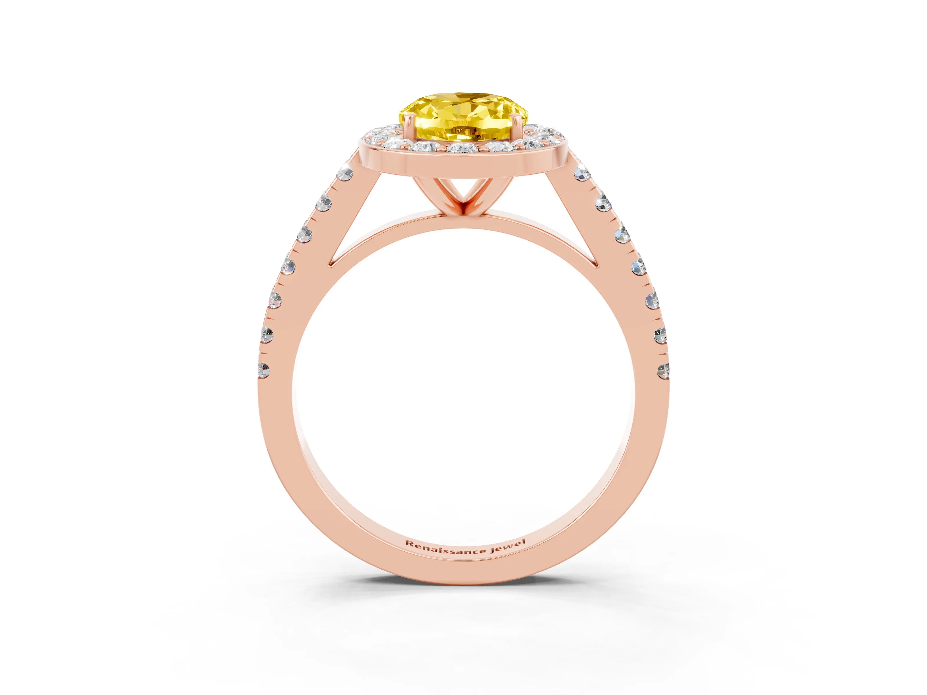 Rose gold Oval Cut Halo Diamond Ring with Pavé Band and Three-Prong Setting_3