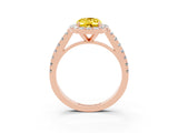 Rose gold Oval Cut Halo Diamond Ring with Pavé Band and Three-Prong Setting_3