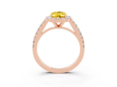 Rose gold Oval Cut Halo Diamond Ring with Pavé Band and Three-Prong Setting_3