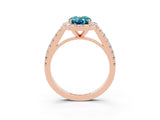 Rose gold Oval Cut Halo Diamond Ring with Pavé Band and Three-Prong Setting_3