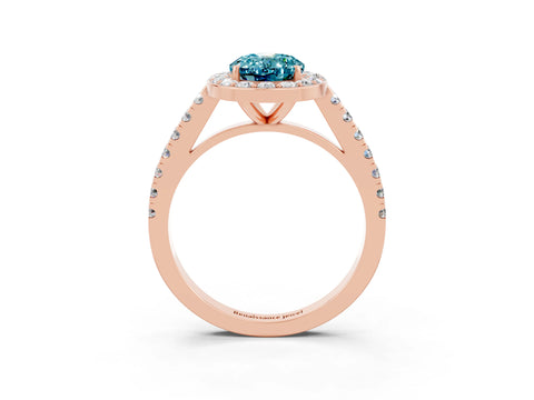 Rose gold Oval Cut Halo Diamond Ring with Pavé Band and Three-Prong Setting_3