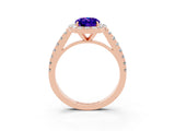 Rose gold Oval Cut Halo Diamond Ring with Pavé Band and Three-Prong Setting_3