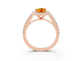 Rose gold Oval Cut Halo Diamond Ring with Pavé Band and Three-Prong Setting_3