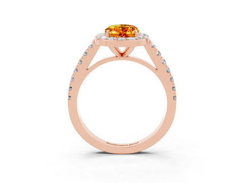Rose gold Oval Cut Halo Diamond Ring with Pavé Band and Three-Prong Setting_3