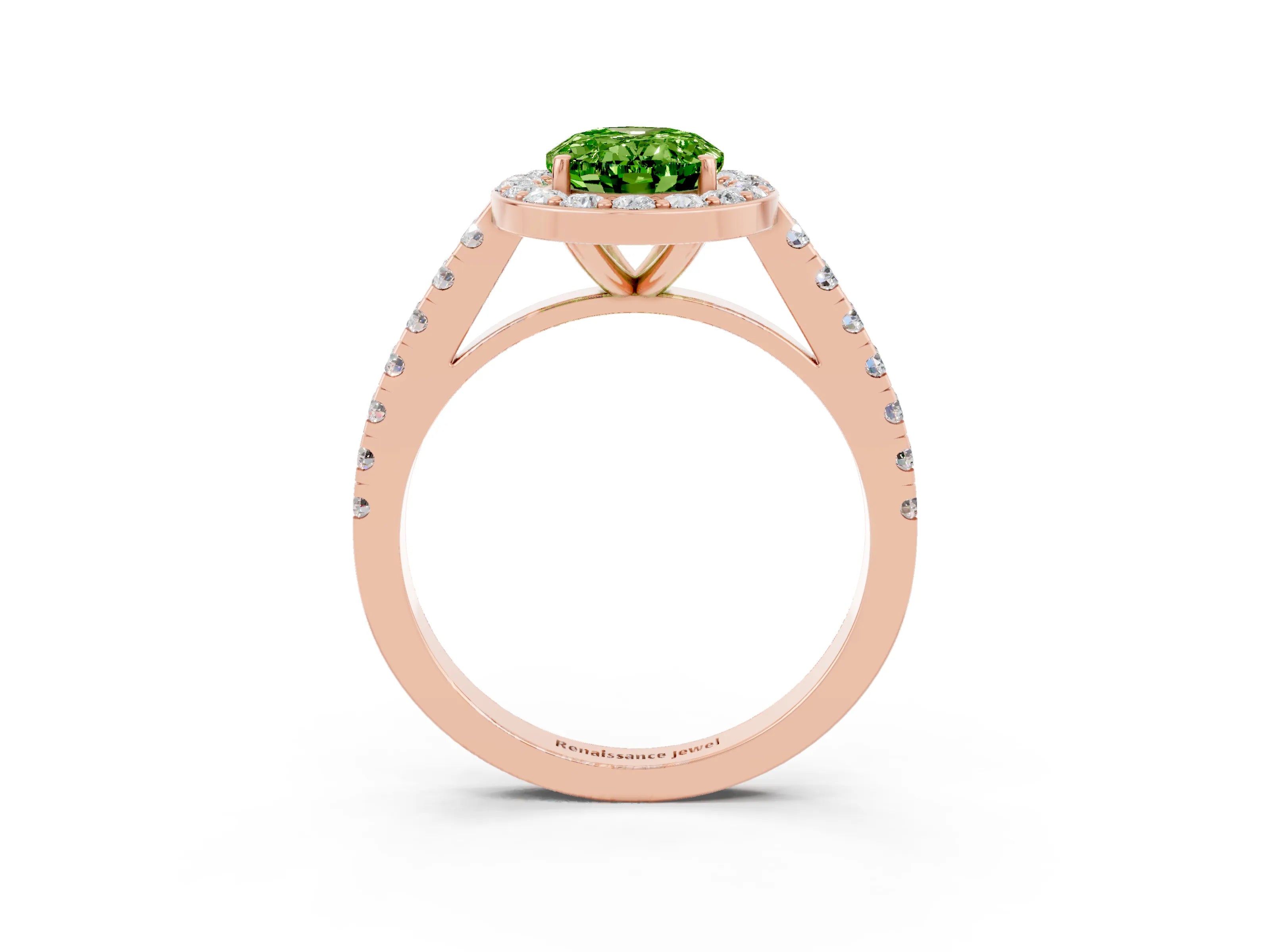 Rose gold Oval Cut Halo Diamond Ring with Pavé Band and Three-Prong Setting_3